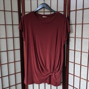 Maroon Gathered Side T-Shirt